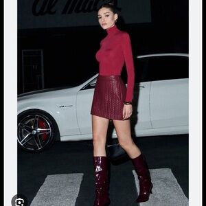 Commense Faux Leather Burgundy Skirt